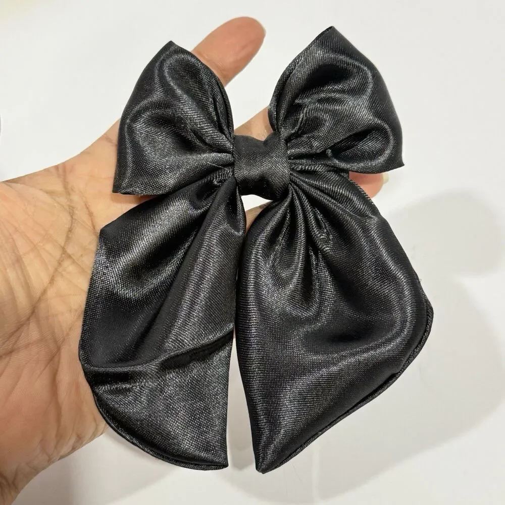 New Coquette black Satin hair bow for women and girls